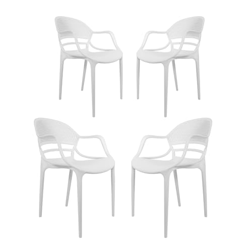 Image of DIYA Sunset Designer Plastic Chair for Dining Table & Home | Comfortable Arm Chair for Living Room & Balcony | Durable PP Body, 1-Year Warranty - Pack of 4 (White)
