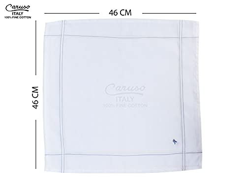 Caruso Italy Men's Initial Monogram (A-Z) Embroidery 100% Pure Cotton Handkerchief White Base With Colored Border - Pack Of 6