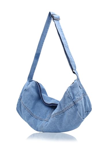 Canvas Tote Bag Hobo Crossbody Bag Fashion Crescent Bag with Zipper Pockets for Shopping Travel for Women and Men