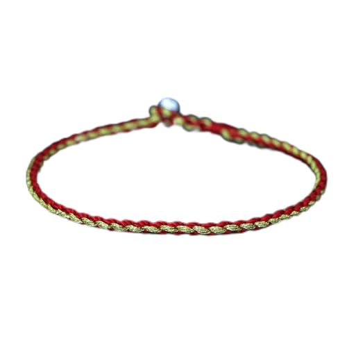 Corde tibétaine tricotée main bracelet artisanal en fil de soie rouge fin