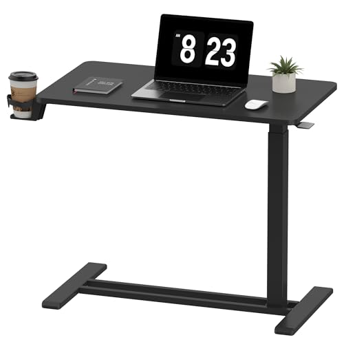 FLEXISPOT Adjustable C Table with Wheels, Mobile Snack Side End Table Sofa Couch Bedside Table Laptop Rolling Cart TV Tray Night Stand Small Space Side Table,(31.5" W x 17.7" D,Black)
