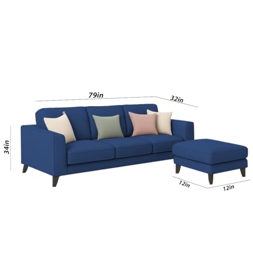 Image of Casaliving Grayon 3 Seater Convertible Sofa Set for Living Room, 3 Seater & Ottoman Modular Sectional Couch for Small Space (Blue Colour) Fabric