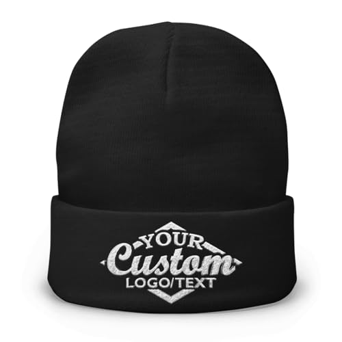 Custom Unisex Black Beanie Hat Personalized Embroidered Beanie Cap for Women and Men Custom Design Logo Text Cotton Gift Lightweight Winter Soft Warm Beanies - Black