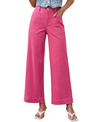 luvamia High Waisted Wide Leg Jeans Women Hot Pink Wide