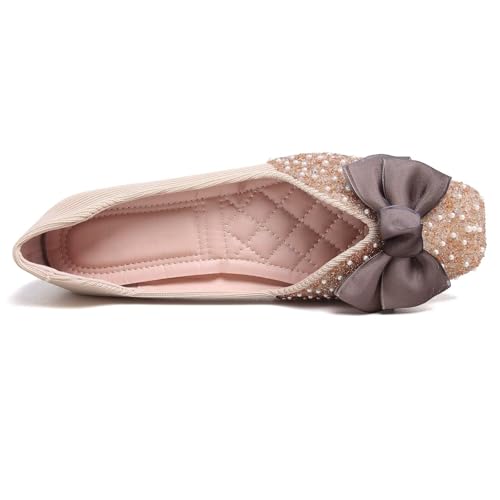Image of SAILING LU Women's Rhinestone Square Toe Bowknots Ballet Flats Loafers
