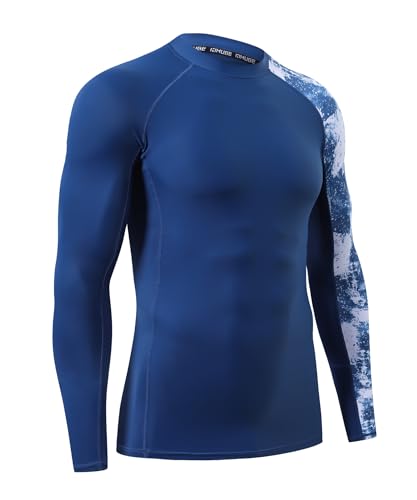 Image of HUGE SPORTS Men's Rash Guard Long Sleeves UPF 50+ UV Sun Protection Quick Drying Splice Compression Swim Shirts