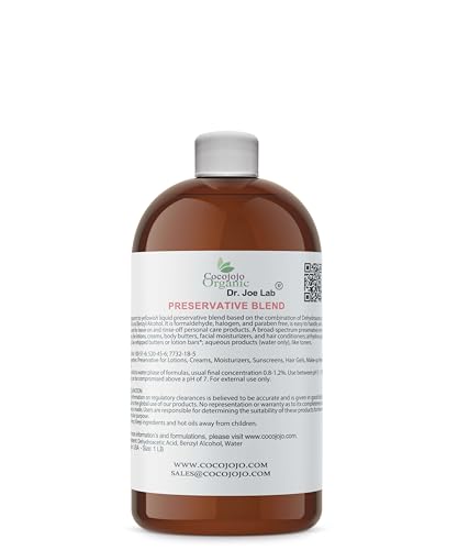 Dr Joe Lab Cosmetic Preservative Blend Dehydroacetic Acid & Benzyl Alcohol - DIY Skin Care Lotion Making Cream Makeup Remover Oil-In-Water Butter Moisturizer Wash Conditioner Formulas (16 oz)