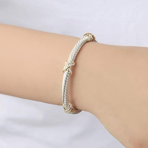 Image of UNY Jewel Bracelet Designer Brand Inspired Women Jewelry 4.5mm Thin Twisted Cable Wire Bangle Gem Stone Christmas Day Gift