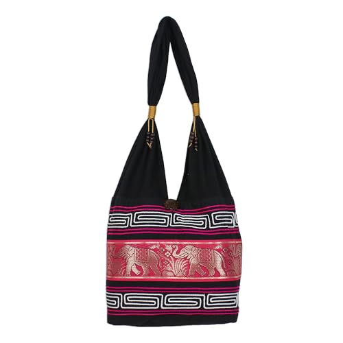 NOVICA Handmade Cotton Shoulder Bag Elephant Ruby Thailand