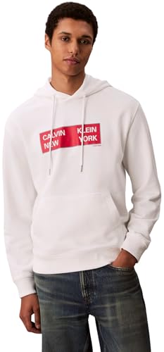Calvin Klein Herren Hoodie Terry Box Graphic Regular Fit, Weiß (Bright White), L – Ansicht 1