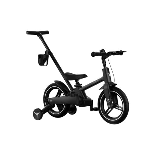 NYHGOXM 3-in-1 キッズバイク 12インチ 三輪車 補助輪付き ランニングバイク ペダル不要 折りたたみ式 1歳、2歳、3歳児への ギフト 誕生日プレゼント (ブラック,12インチ)