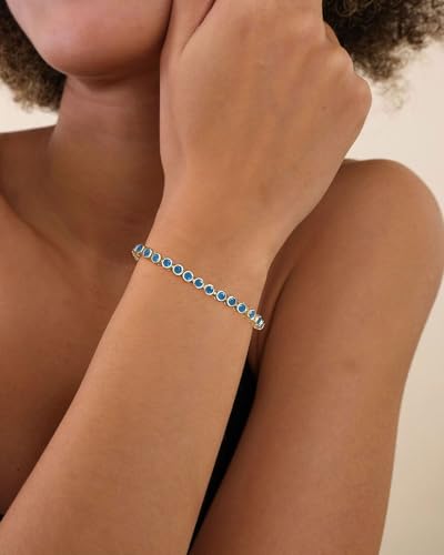 14k Gold Plated 3mm Cubic Zirconia Bezel Tennis Bracelet for Women Dainty Gold Emerald Green CZ Tennis Bracelets Stack for Wedding Bridal Prom Jewelry Size 6.75+1 Inch4