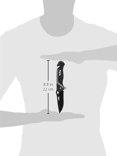 Smith & Wesson Faca dobrável SW608BLS de alto carbono S.S. com lâmina serrilhada de 8,5 cm e cabo de