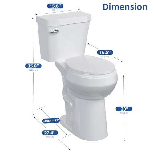 Two Piece Toilets Round, 21" Extra Tall Toilet for Bathroom, 1.28 GPF Powerful Flush, 12 Inch Rough In