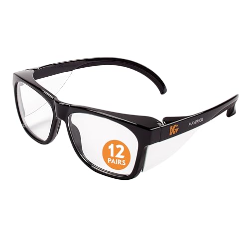 KleenGuard™ V30 Maverick™ Safety Glasses (49309), with KleenVision™ Anti-Fog Coating, Clear Lenses, Black Frame, Unisex for Men and Women (Qty 12)