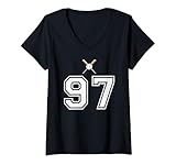 donna 97 numero baseball stile vintage bianco maglietta con collo a v