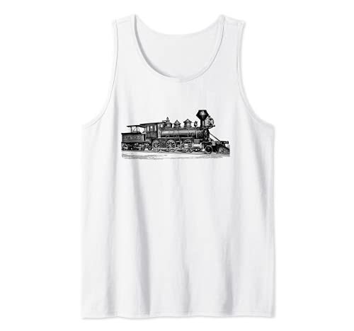 Vintage Locomotive Antique Train Railroad Line Art Camiseta sin Mangas