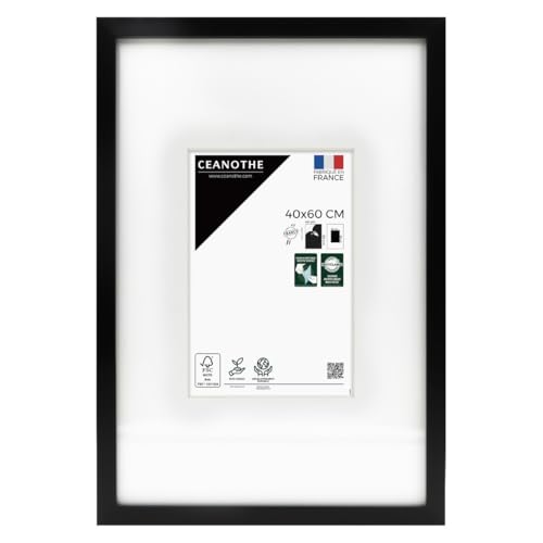 Ceanothe Cadre Photo 40x60 cm en Bois Noir avec passe-partout 20x30 cm - Convient au A2 et Affiche Poster Baguette Fine et Raffiné de la Collection WILD - Verre acrylique Incassable Fabriqué en France