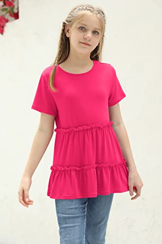 Image of Haloumoning Girls Crew Neck T Shirts Peplum Babydoll Tops Tees 4-15 Years | Girls T-Shirts, Casual Loose Tunic Tops, Cute Ruffle T Shirts, Short Sleeve Shirts, Long Sleeve Blouse