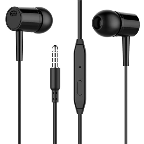 Jvjggag Auriculares estéreo de graves – Auriculares con cable de 3,5 mm para uso en tableta, puntas de silicona con conector de micrófono, dispositivo de sonido, herramienta de escucha móvil, equipo