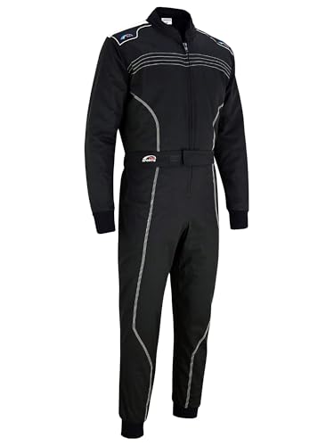 Image of Folkon Adult Go Karting Suit One Piece Kart Racing Rally Overalls Polycotton Quilted Track Day Motorsport Practice Suit (Black, L)