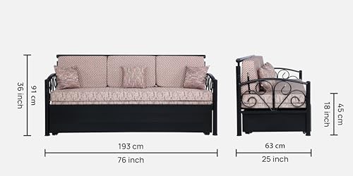 Image of 3 Seater Metal Sofa Cum Bed with Hydraulic Storage | Sofa Set for Living Room, Bedroom, Guest Room| Single Size Convertible Sofa Bed | Comfortable Seating Sofa Multi & Black