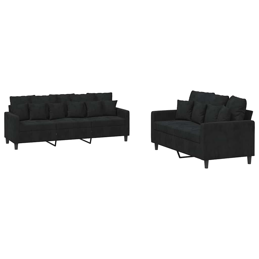 vidaXL Sofa 2-częściowa, fotel z poduszkami, sofa do salonu z podłokietnikami, designerska sofa, meble tapicerowane, czarny aksamit