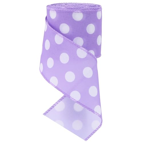 TONIFUL 2.5 Inch Light Purple Polka Dots Burlap Wired Ribbon Easter Summer Spring Ribbon for Gift Wrapping Wreath Bows Making Crafts Birthday Baby Shower Easter DecorationLight Purple6yds