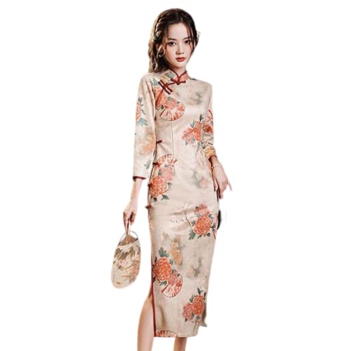 CBROOT Vestido Chino De Mujer Cheongsam Otoño Invierno Chica China Retro Estilo Joven Mejorado Diario De Manga Larga Vestido De Novia De Fiesta Ropa Delgada, XL