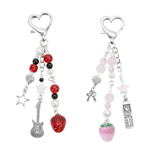 ZORBES® Cute Keychain Charms Aesthetic Y2K Keychain Accessories Beaded Acrylic Sweet Strawberry Charm for,Car Keys,Backpack Handbag Gift for Besties Sisters