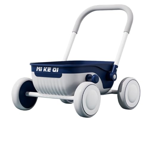 Effonek 子供用収納カート、ベビー多機能ウォーカー、ベビーハンドプッシュウォーキング玩具、折りたたみ式ショッピングカート (ブルー,37*42*46cm)