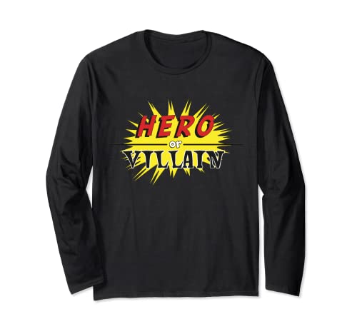 Camiseta de otoño con logotipo nerd para hombres y mujeres: ropa de héroe o villano Manga Larga