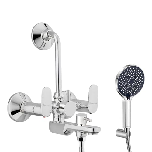 Image of Coral Wall Mixer for Bathroom 3 in 1 | Mixer Tap with Hand Shower, 1.5 Meter Hose & Diverter | Bathroom Shower Set | Wall Mixture | Chrome Finish