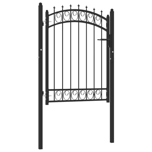 vidaXL Zauntor mit Spitzen Gartentor Gartentür Hoftor Gartenpforte Hoftür Zauntür Gartenzaun Tor Tür Pforte Metalltor Stahl 100x125cm Schwarz