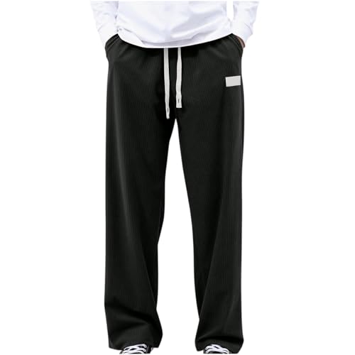 Corduroy Pants Men Straight Leg Classic Vintage Lounge Trousers Waistband Lightweight Baggy Loose Fit Wide Leg Pants