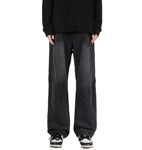 jupkem Men's Baggy Straight-Leg Jeans Y2K Comfortable Casual Mid-Waist Cargo Pants Hip-hop Street Style Harajuku Clothing