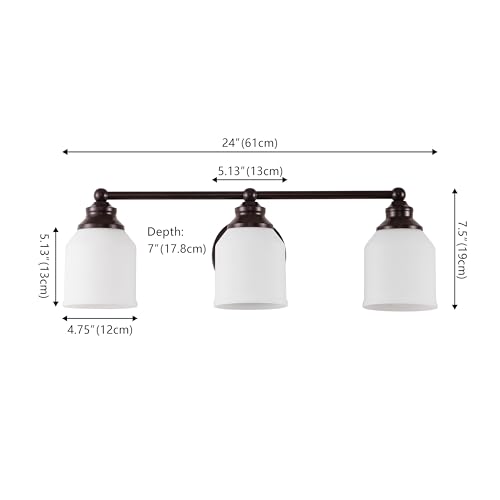 Image of JONATHAN Y 24 inch Oil Rubbed Bronze /White Modern Farmhouse LED Vanity Light Wall Sconce Fixture, Frosted White Glass Shade, Dimmable Wall Lamp for Bathroom Mirror Kitchen Sink, UL Listed (JYL7551C)