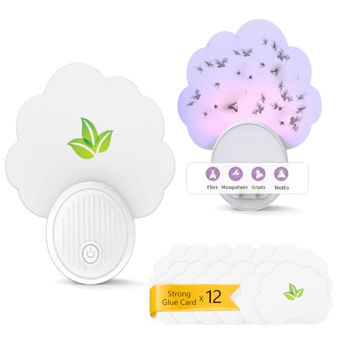 Trappola Insetti Volanti,trappole per mosche da interni (2 dispositivi + 12 carte colla),Casa Sicura, Trappole Moscerini,trappola per insetti volanti plug-in per zanzare,mosche,mosche della frutt
