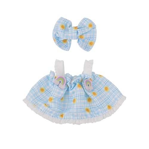 Puppenkleidung Set für 15 cm und 17 cm Puppen, Blau-Weiß Kariertes Träger Kleid im Frischen Stil mit Haarspange mit Schleife Süße Outfits und...