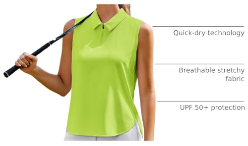 Image of PINSPARK Women Golf Shirts Sleeveless UPF 50+ Tennis Polo V-Neck Quick Dry Athletic T Shirt 1 /4 Zip Collar Workout Tank Top