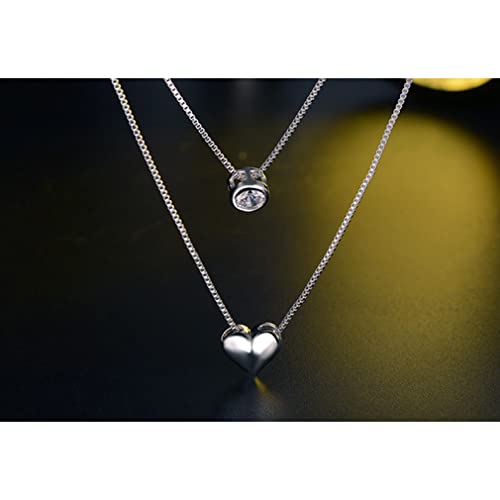 Collier double couche argent 925 et pendentif coeur en zircon à porter au quotidien