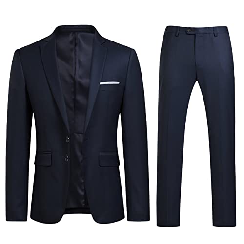 YOUTHUP Trajes para Hombre de 2 Piezas Slim Fit 2 botón Traje de Negocios Vestido de Chaqueta Pantalones, Azul Navy, L