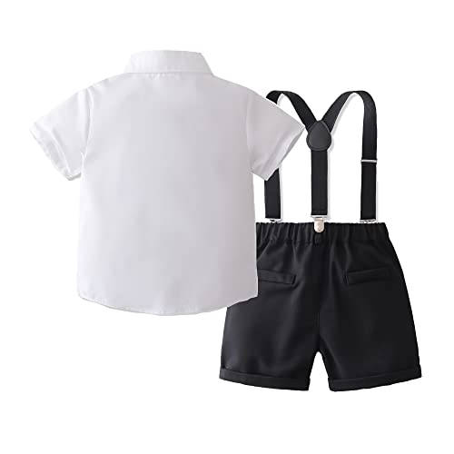 Baby Boys Gentleman Outfits Suits, Infant Short Sleeve Shirt+Bib Pants+Bow Tie Clothes Set2