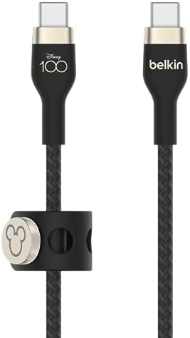 【ディズニー創立100周年限定モデル】Belkin USB-C to USB-C 編組シリコン ケーブル iPhone 15/MacBook/iPad mini/iPad Pro/iPad Air/Galaxy/Androidスマートフォン 急速充電 PD対応 超高耐久 2メートル ブラック BOOST CHARGE↑Flex CAB011qc2MBK-DY