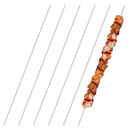 Holzsammlung Kebab Skewers, Set of 6 Stainless Steel Barbecue Skewers, Metal Skewer Sticks for BBQ, Cocktail, Shish Kabob, Party Essentials, Wide BBQ Kabob Grilling Sticks to Protect Your Hands