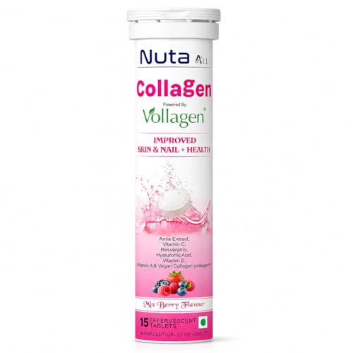 Image of Collagen Effervescent Tablets | Vegan Collagen (Vollagen), Vitamin C & Hyaluronic Acid | Skin Glow, Hair & Nail Support | Mix Berry | 15 Tablets