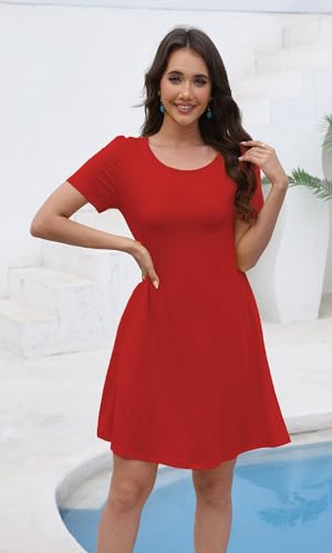 Image of COSSEN Women's Summer 2026 Casual Tshirt Dress Crew Neck Short Sleeve with Pockets Flowy Loose Swing A-Line Sundress