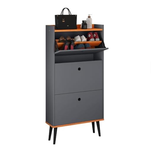 Sapateira Vertical Dark 3 Gavetas Basculantes Organizadora Calçados Retrô - Cinza/cinamomo - Rpm Móveis