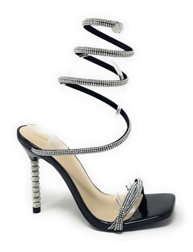 Wild Diva Women's Square Toe Rhinestone Embellished Straps Formal Stiletto High Heels Flair-06