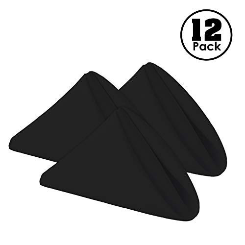 Gee Di Moda Cloth Napkins - 17 X 17 Inch Black Solid Washable Polyester Dinner Napkins - Set Of 12 Napkins With Hemmed Edges - Great For Weddings, Parties, Holiday Dinner & More #TOP1